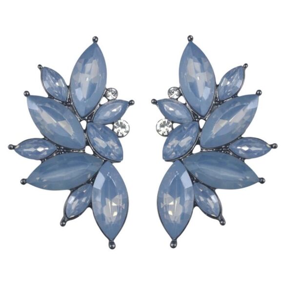 Gun Metal Black with Cloud Blue Crystal 80's Punk Rock Starburst Earrings - Picture 1 of 5